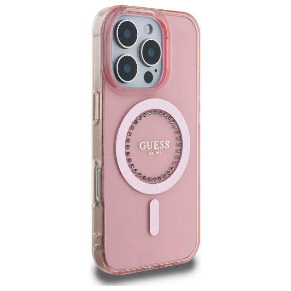 Apple iPhone 16 Pro Max Guess IML Rhinestones Ring MagSafe tok (Fehér) - GUHMP16XPFTDTEH