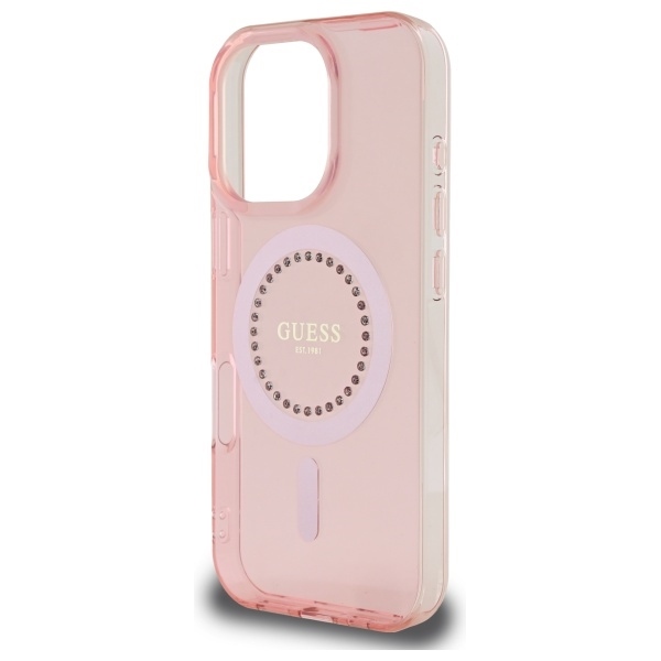 Apple iPhone 16 Pro Max Guess IML Rhinestones Ring MagSafe tok (Fehér) - GUHMP16XPFTDTEH