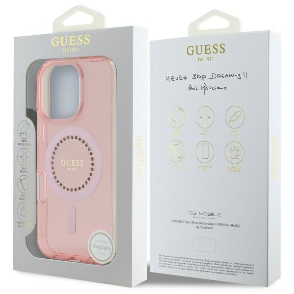 Apple iPhone 16 Pro Max Guess IML Rhinestones Ring MagSafe tok (Fehér) - GUHMP16XPFTDTEH