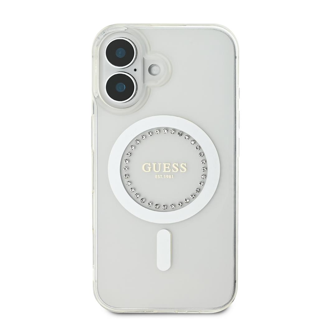Apple iPhone 16 Guess IML Rhinestones Ring MagSafe tok (Fehér) - GUHMP16SPFTDTEH
