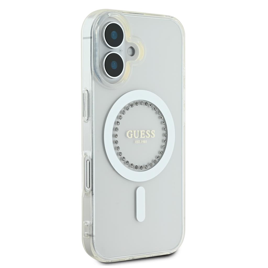 Apple iPhone 16 Guess IML Rhinestones Ring MagSafe tok (Fehér) - GUHMP16SPFTDTEH