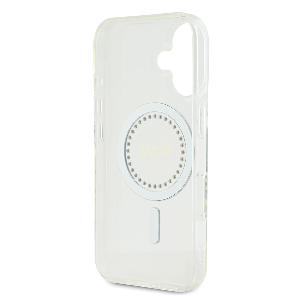 Apple iPhone 16 Guess IML Rhinestones Ring MagSafe tok (Fehér) - GUHMP16SPFTDTEH