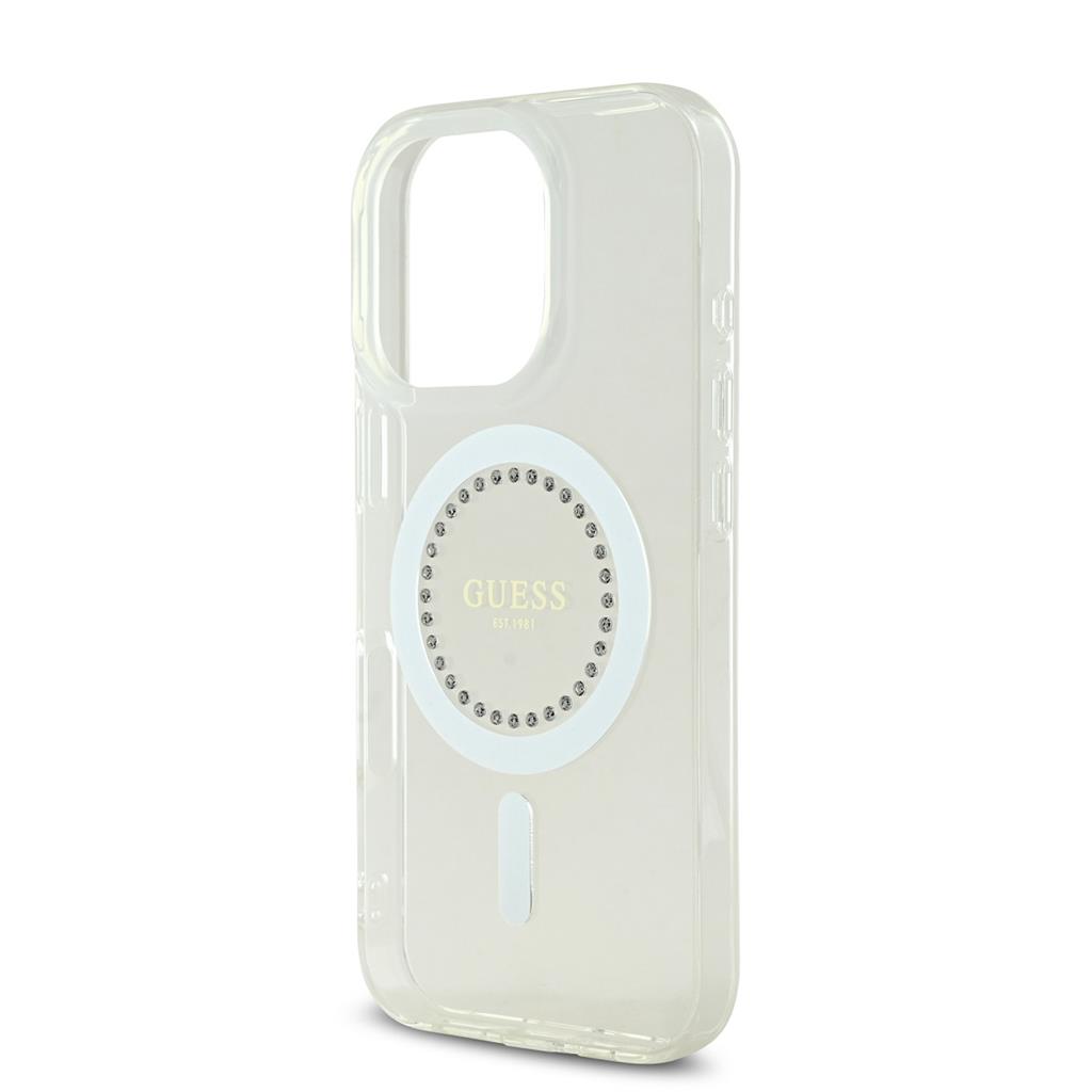 Apple iPhone 16 Pro Guess IML Rhinestones Ring MagSafe tok (Fehér) - GUHMP16LPFTDTEH