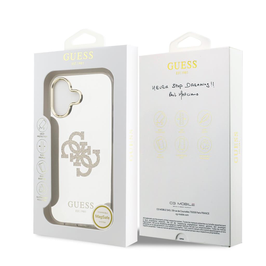 Guess PC/TPU Mirror 4G Glitter Logo MagSafe iPhone 17 (Arany)
