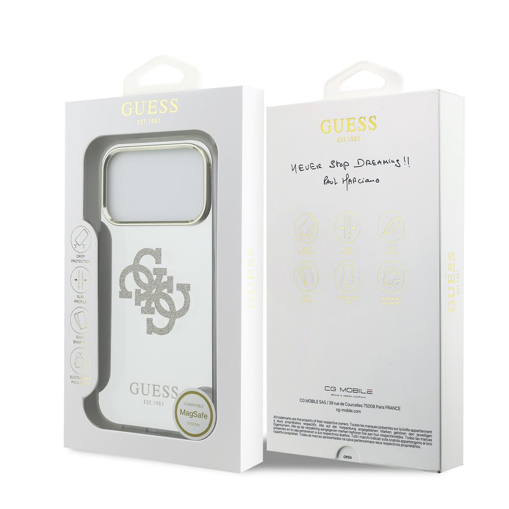 Guess PC/TPU Mirror 4G Glitter Logo MagSafe iPhone 17 Pro Max (Arany)