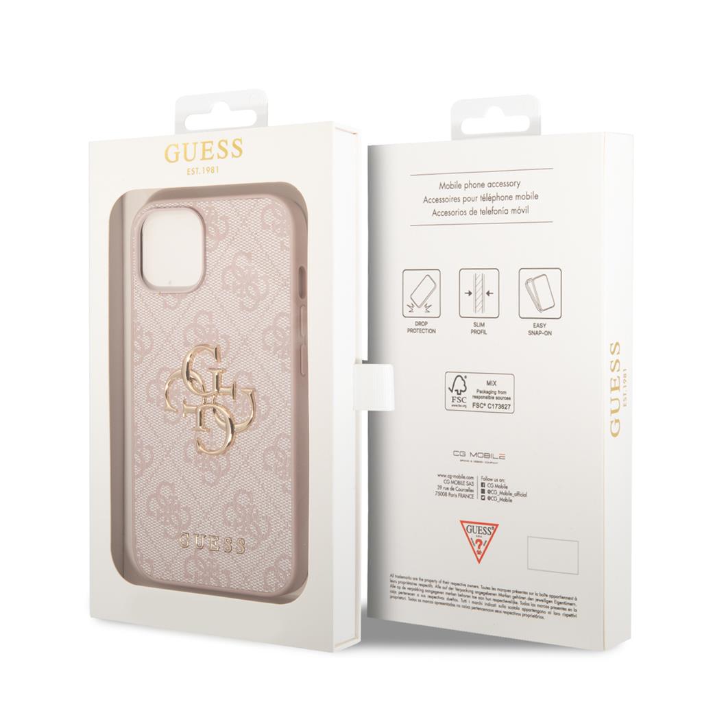 Guess PU 4G Metal Logo tok iPhone 15 (Rózsaszín)