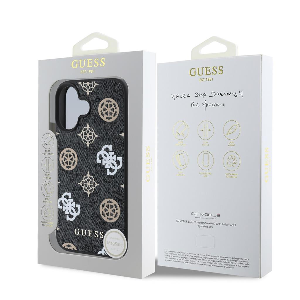 Apple iPhone 16 Guess PU 4G Peony MagSafe tok (Fekete) - GUHMP16SP4PWPK