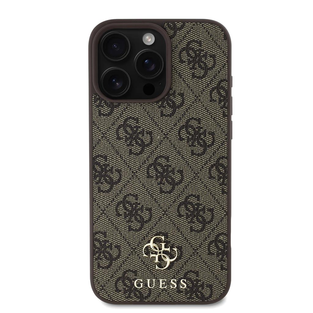 Apple iPhone 16 Pro Guess PU 4G Small Metal Logo MagSafe tok (Barna) - GUHMP16LP4SM4MW