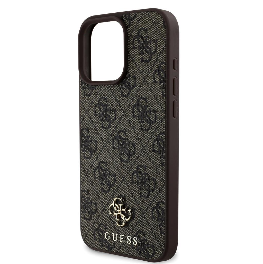 Apple iPhone 16 Pro Guess PU 4G Small Metal Logo MagSafe tok (Barna) - GUHMP16LP4SM4MW