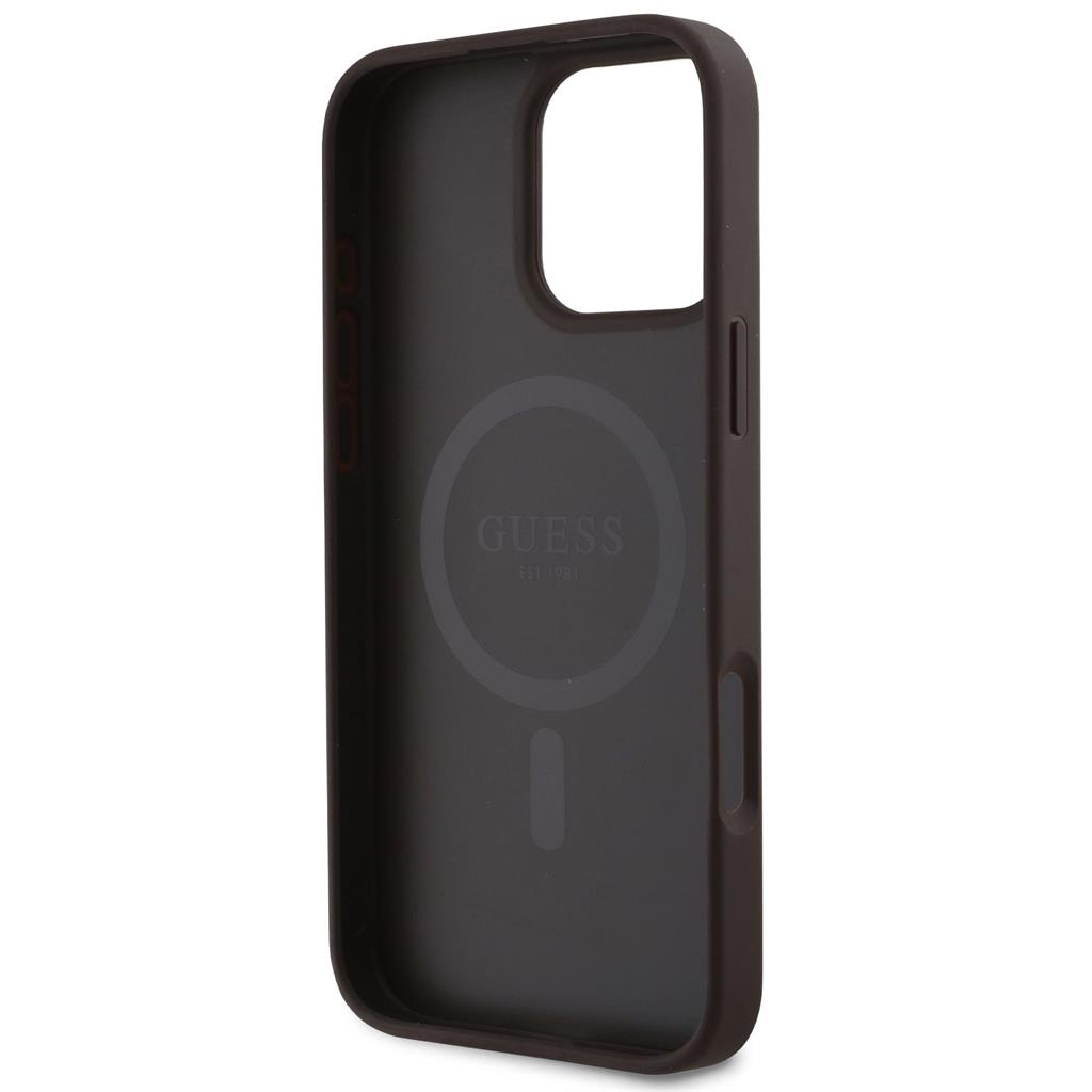 Apple iPhone 16 Pro Guess PU 4G Small Metal Logo MagSafe tok (Barna) - GUHMP16LP4SM4MW