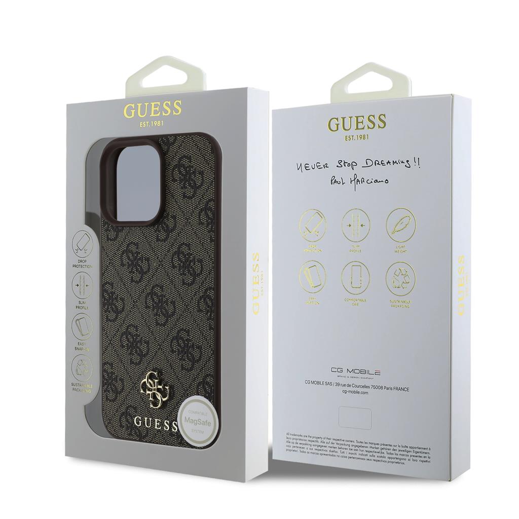 Apple iPhone 16 Pro Guess PU 4G Small Metal Logo MagSafe tok (Barna) - GUHMP16LP4SM4MW