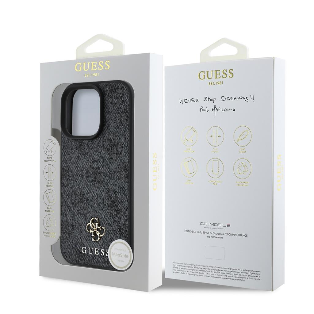 Apple iPhone 16 Pro Max Guess PU 4G Small Metal Logo MagSafe tok (Szürke) - GUHMP16XP4SM4MK