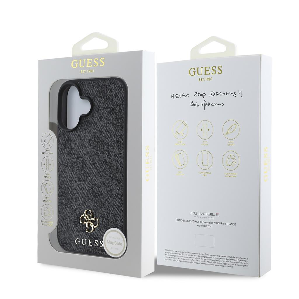 Apple iPhone 16 Guess PU 4G Small Metal Logo MagSafe tok (Szürke) - GUHMP16SP4SM4MK