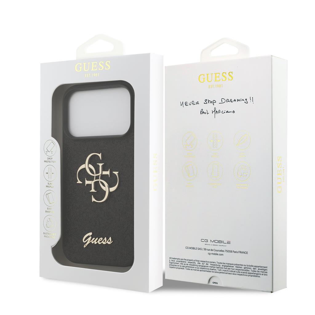 Guess PU Fixed Glitter 4G Metal Logo tok iPhone 17 Pro (Fekete) - GUHCP17LHG4SGK