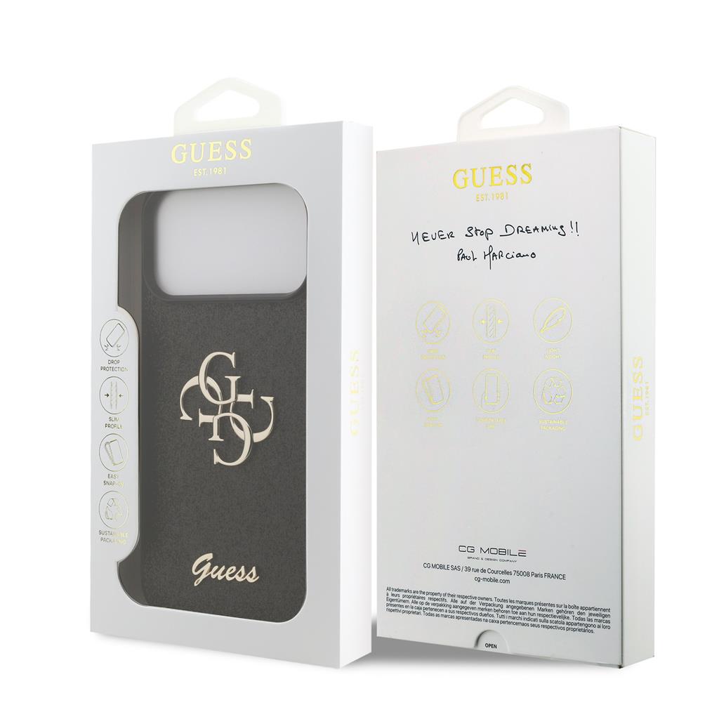 Guess PU Fixed Glitter 4G Metal Logo tok iPhone 17 Pro Max (Fekete) - GUHCP17XHG4SGK