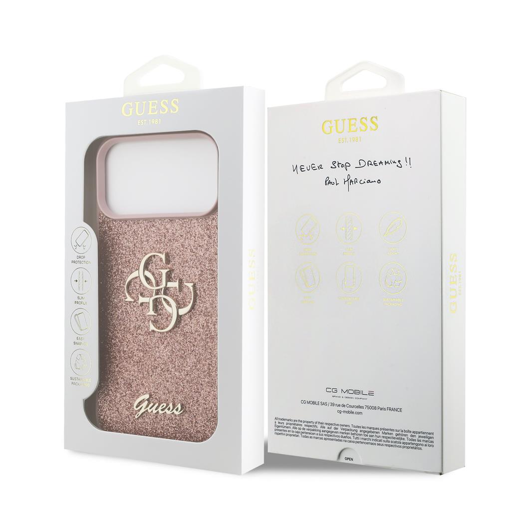Guess PU Fixed Glitter 4G Metal Logo tok iPhone 17 Pro Max (Rózsaszín) - GUHCP17XHG4SGP