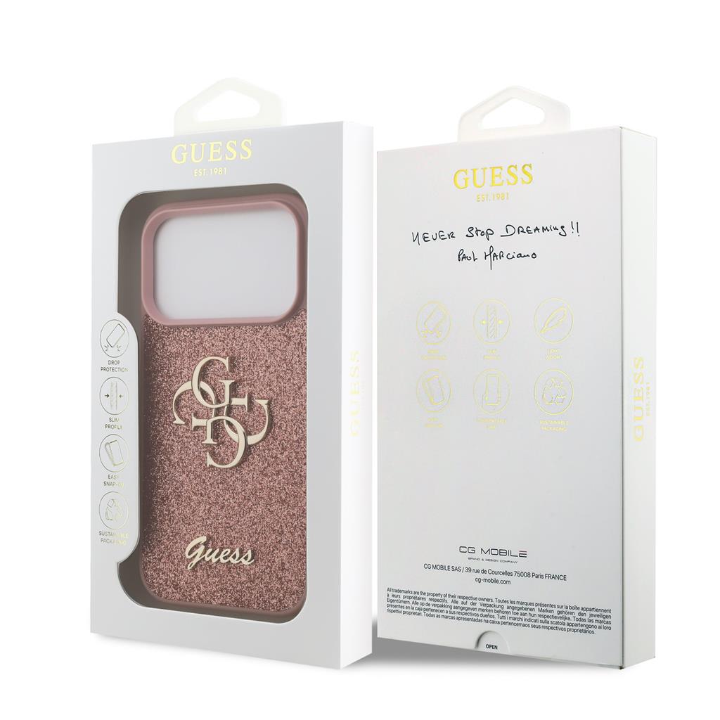 Guess PU Fixed Glitter 4G Metal Logo tok iPhone 17 Pro (Rózsaszín) - GUHCP17LHG4SGP