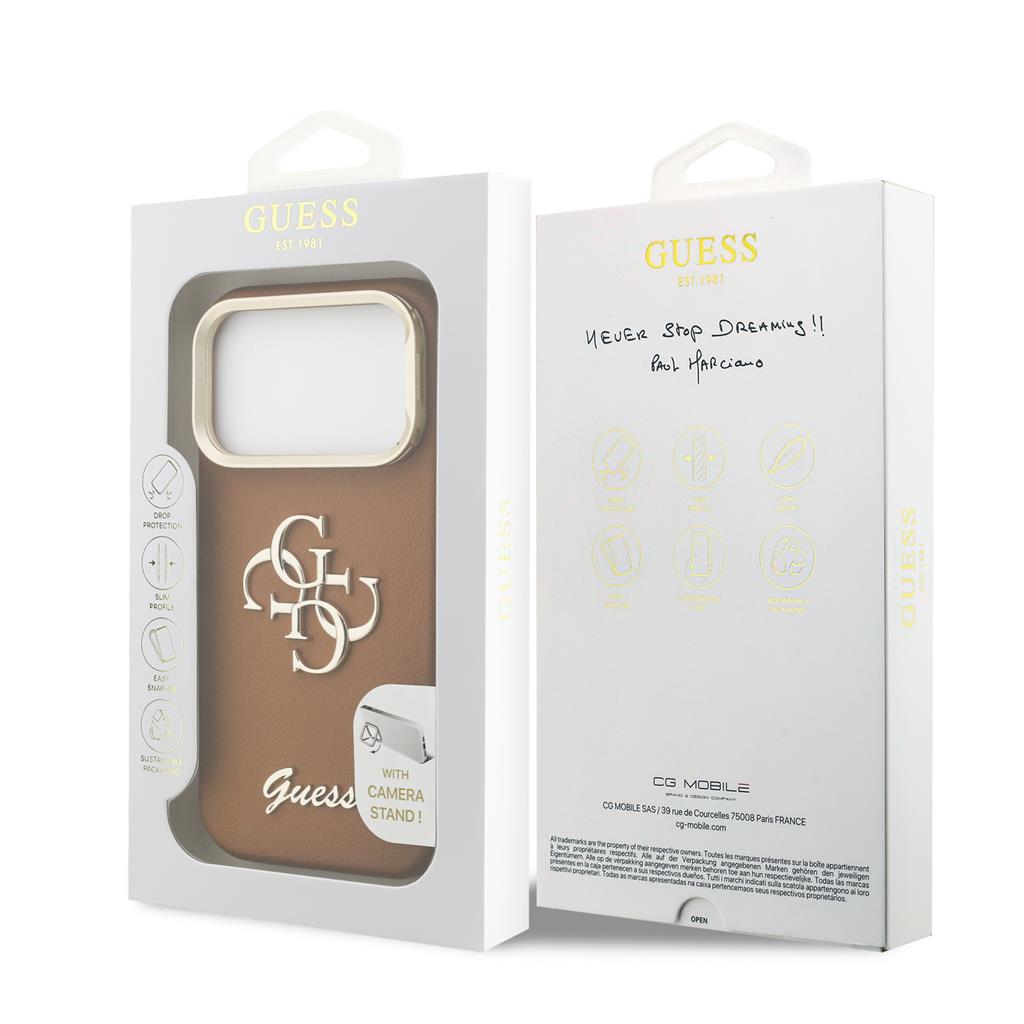 Guess PU Grained 4G Logo Stand Camera Frame iPhone 17 Pro (Barna)