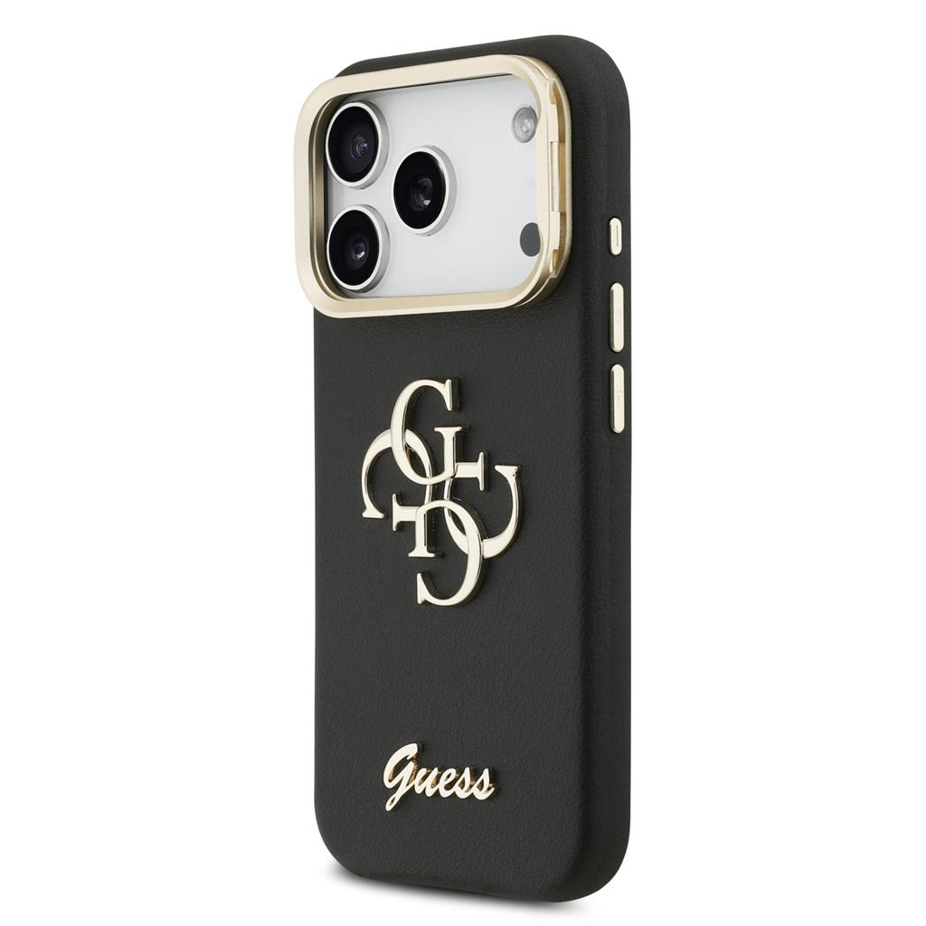Guess PU Grained 4G Logo Stand Camera Frame iPhone 17 Pro (Fekete)