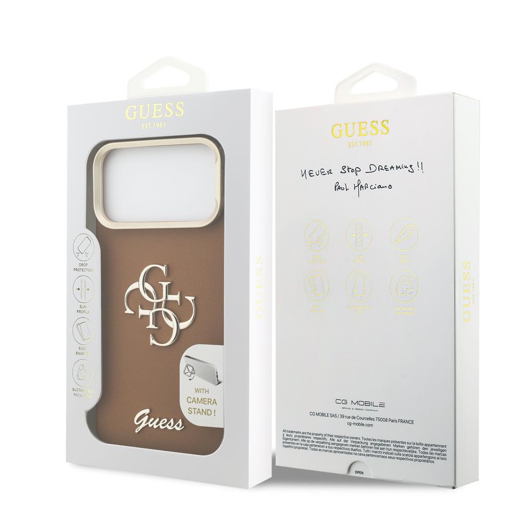 Guess PU Grained 4G Logo Stand Camera Frame iPhone 17 Pro Max (Barna)
