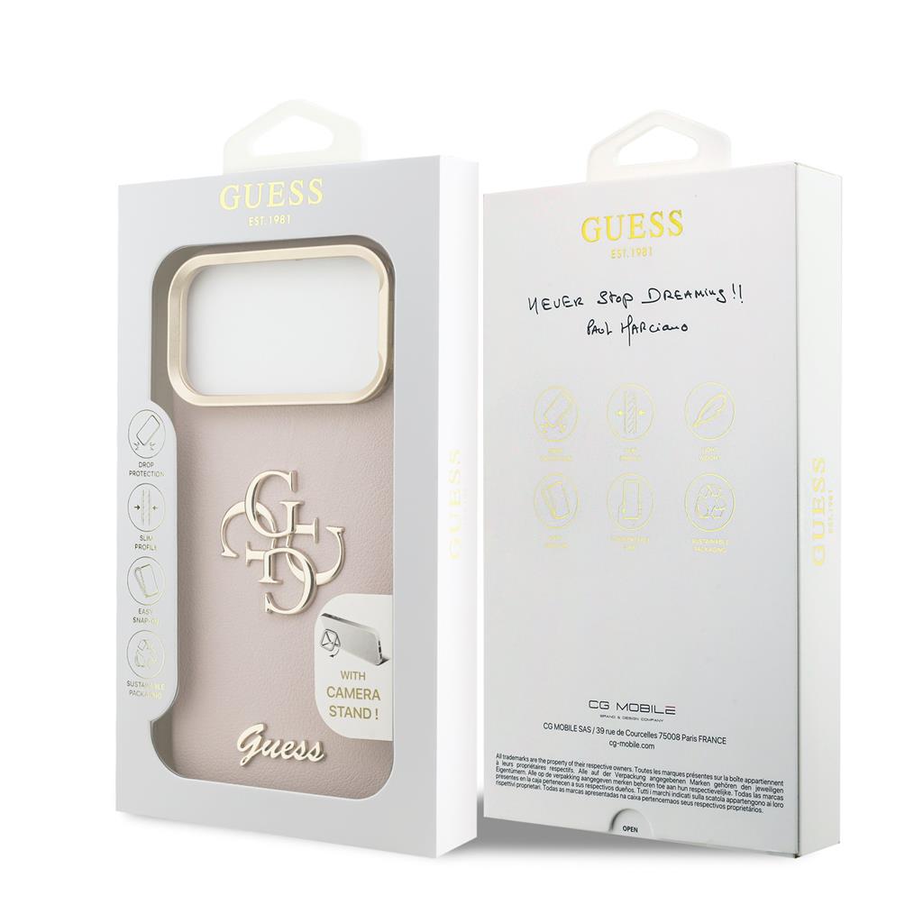 Guess PU Grained 4G Logo Stand Camera Frame iPhone 17 Pro Max (Rózsaszín)