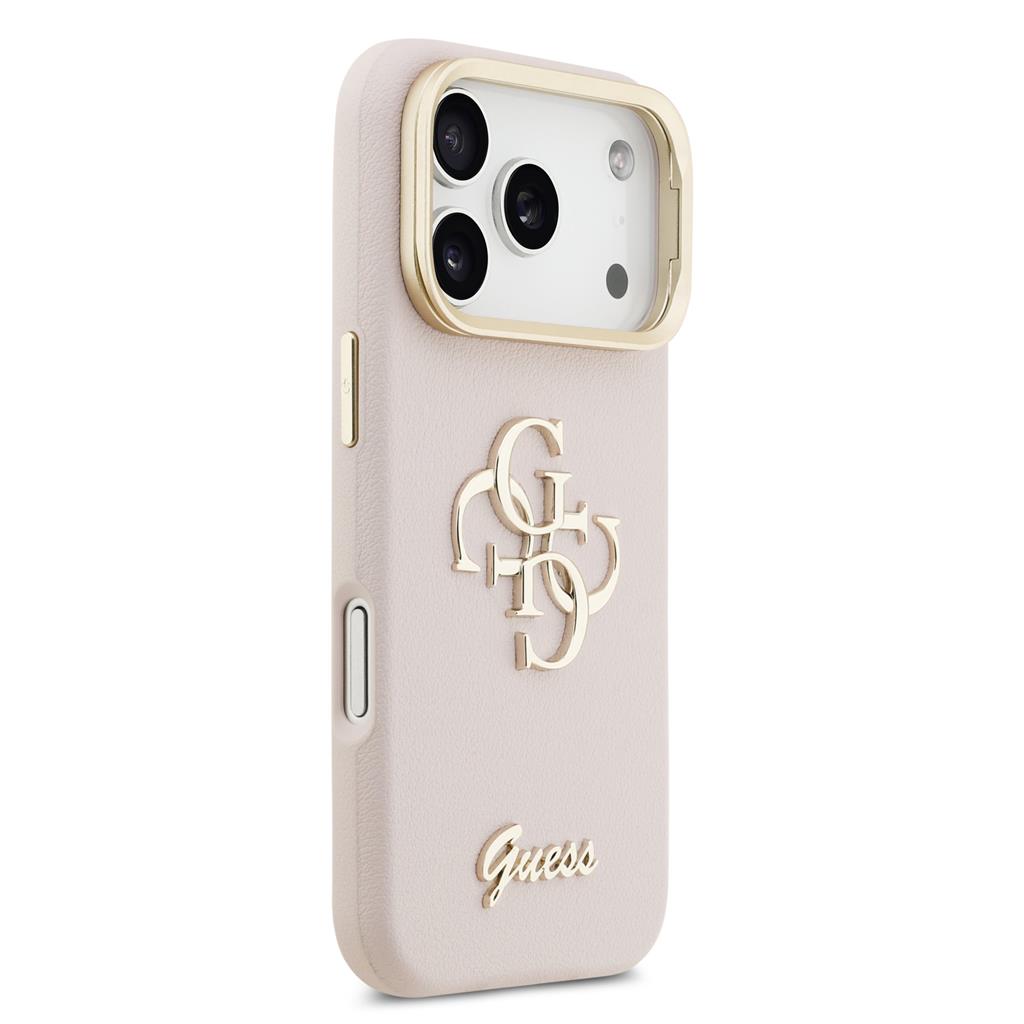 Guess PU Grained 4G Logo Stand Camera Frame iPhone 17 Pro (Rózsaszín)