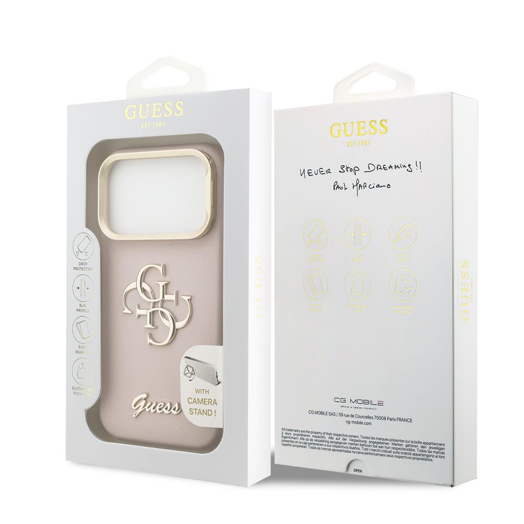 Guess PU Grained 4G Logo Stand Camera Frame iPhone 17 Pro (Rózsaszín)