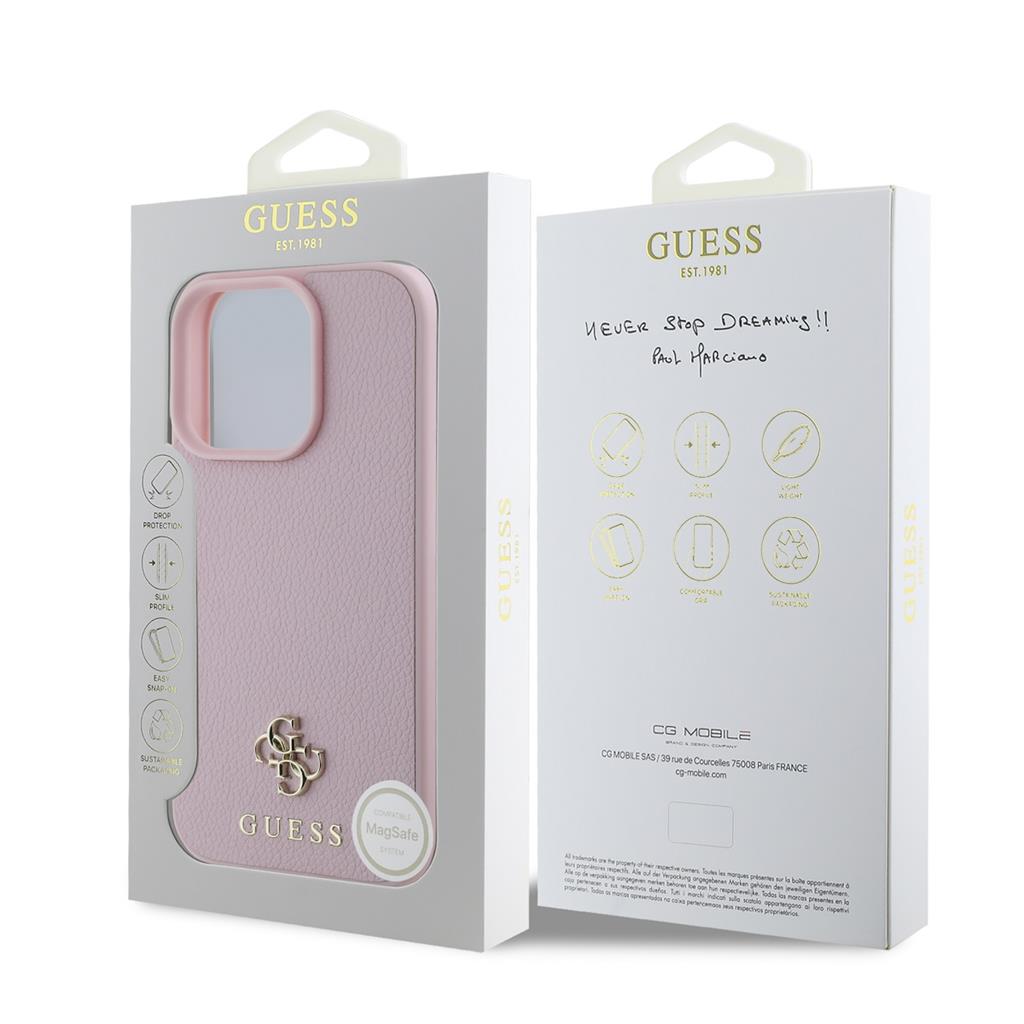 Apple iPhone 16 Pro Max Guess PU Grained 4G Small Metal Logo MagSafe tok (Rózsaszín) - GUHMP16XPGCSM4MP