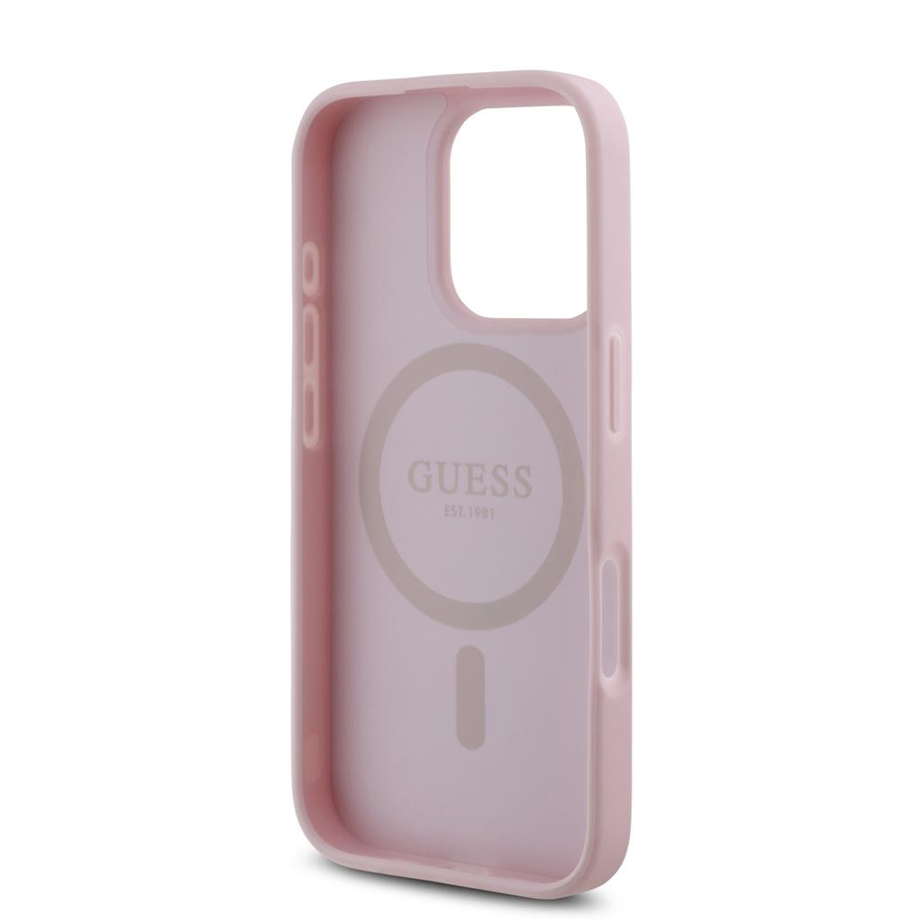 Apple iPhone 16 Pro Guess PU Grained 4G Small Metal Logo MagSafe tok (Rózsaszín) - GUHMP16LPGCSM4MP