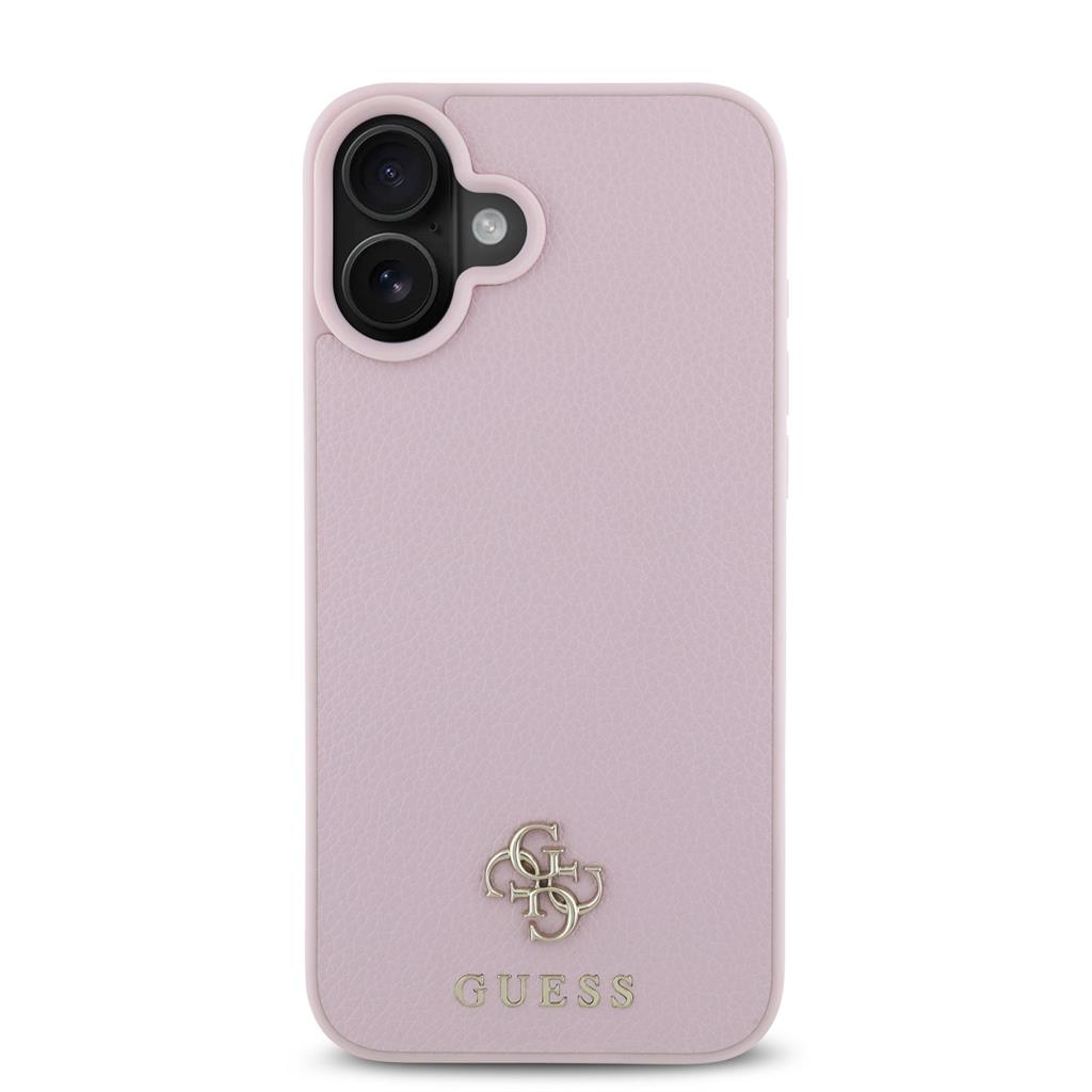 Apple iPhone 16 Guess PU Grained 4G Small Metal Logo MagSafe tok (Rózsaszín) - GUHMP16SPGCSM4MP