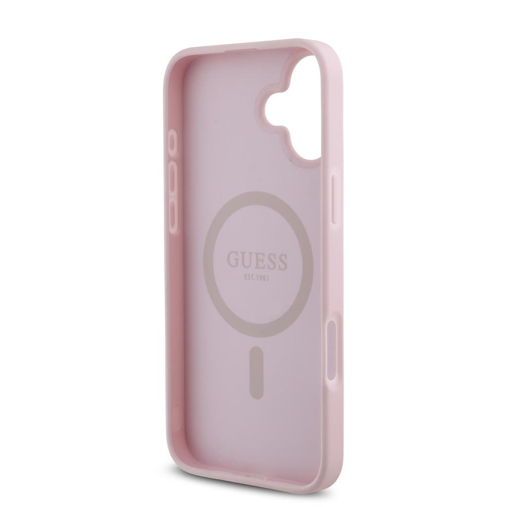 Apple iPhone 16 Guess PU Grained 4G Small Metal Logo MagSafe tok (Rózsaszín) - GUHMP16SPGCSM4MP