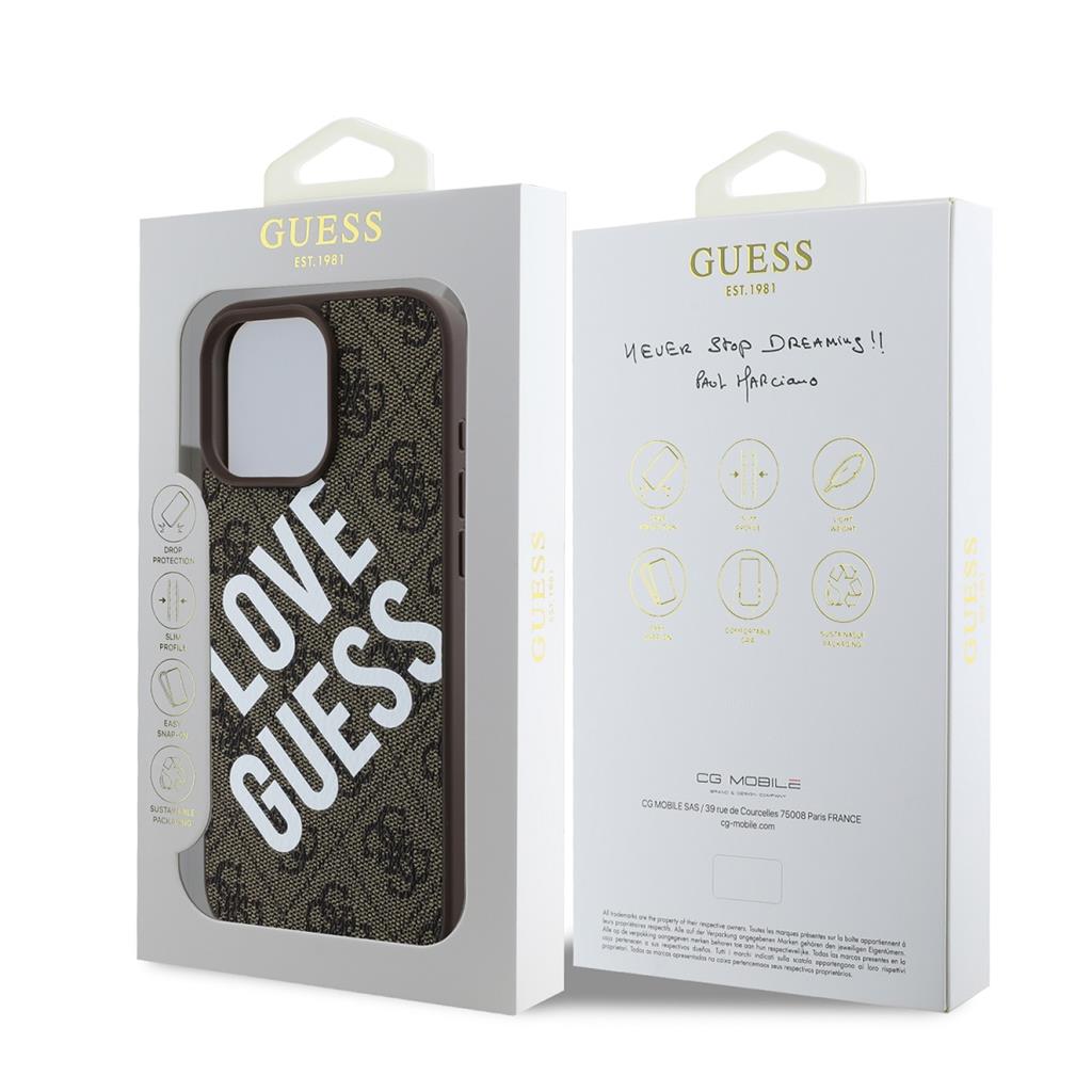 Apple iPhone 16 Pro Guess PU Leather 4G Big Love Logo MagSafe tok (Barna) - GUHMP16LP4PLGWW