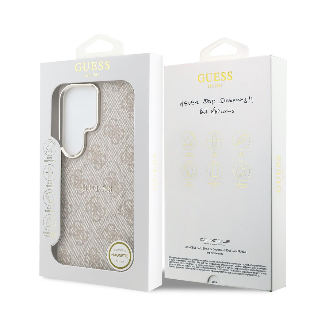 Guess PU Leather 4G Gold Frame Magnetic Samsung Galaxy S26 Ultra (Rózsaszín)
