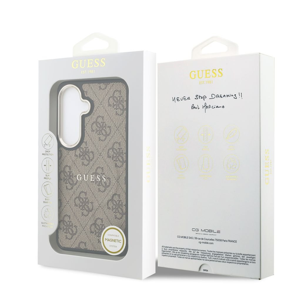 Guess PU Leather 4G Gold Frame Magnetic tok Samsung Galaxy S26 (Barna) - GUHMS26SP4MSEGCW