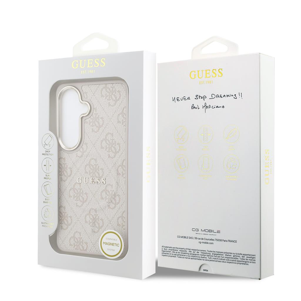 Guess PU Leather 4G Gold Frame Magnetic tok Samsung Galaxy S26+ (Rózsaszín) - GUHMS26MP4MSEGCP