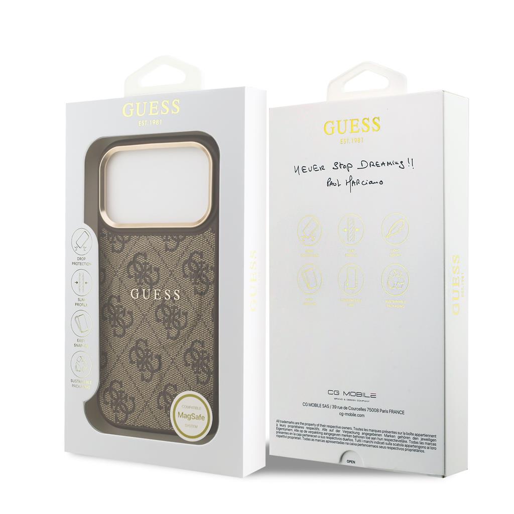 Guess PU Leather 4G Gold Frame MagSafe iPhone 17 Pro (Barna)