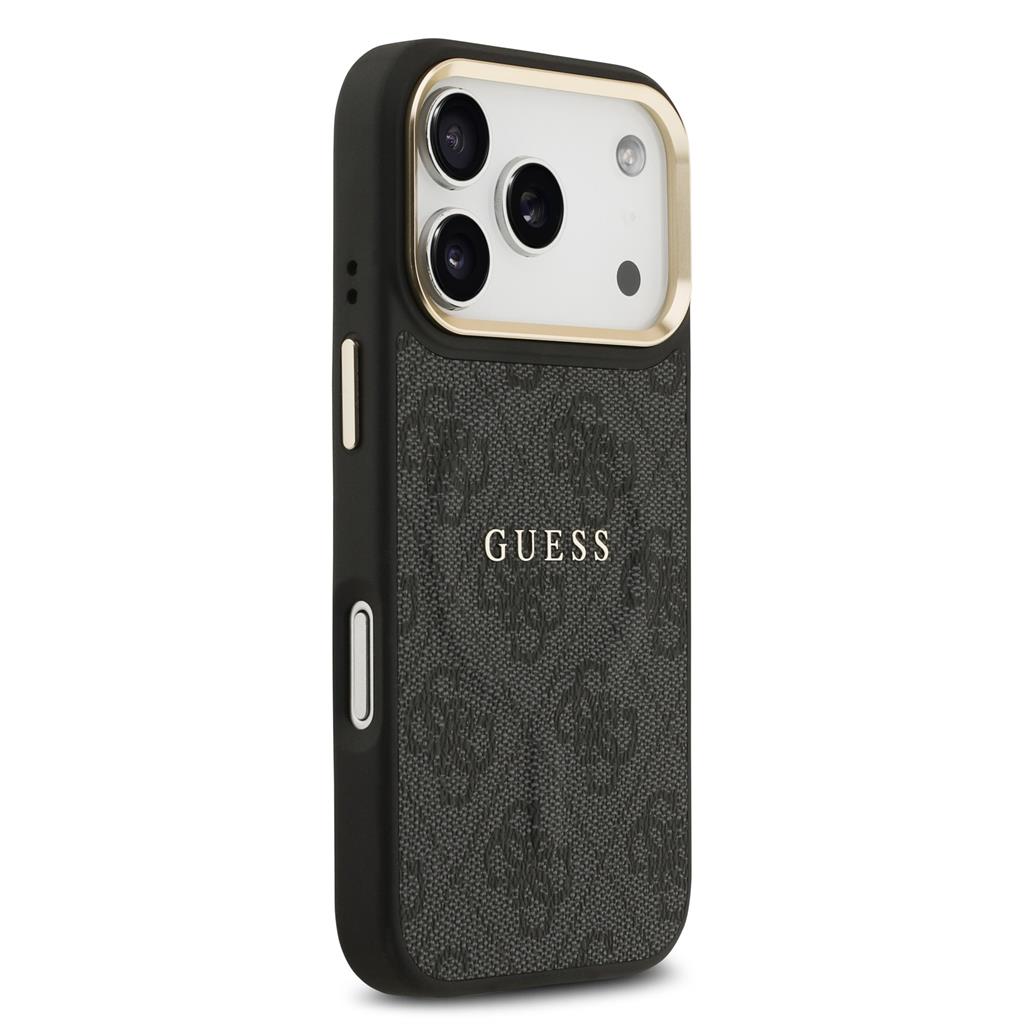 Guess PU Leather 4G Gold Frame MagSafe iPhone 17 Pro (Fekete)