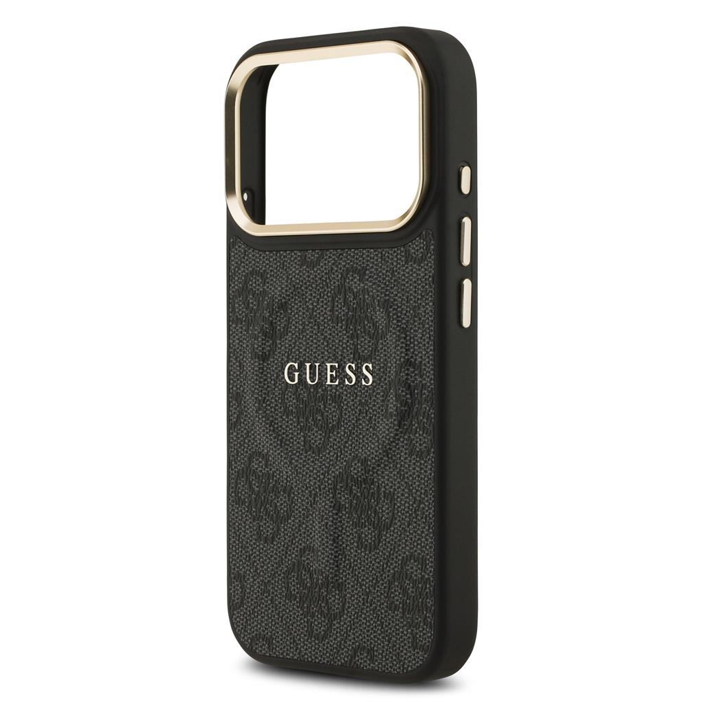 Guess PU Leather 4G Gold Frame MagSafe iPhone 17 Pro (Fekete)