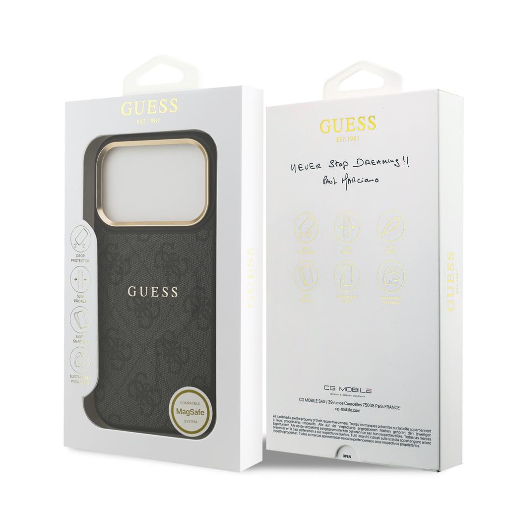 Guess PU Leather 4G Gold Frame MagSafe iPhone 17 Pro (Fekete)