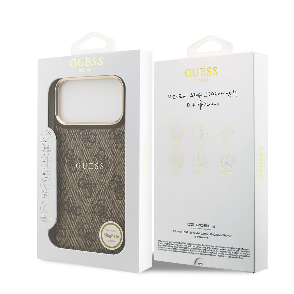 Guess PU Leather 4G Gold Frame MagSafe iPhone 17 Pro Max (Barna)