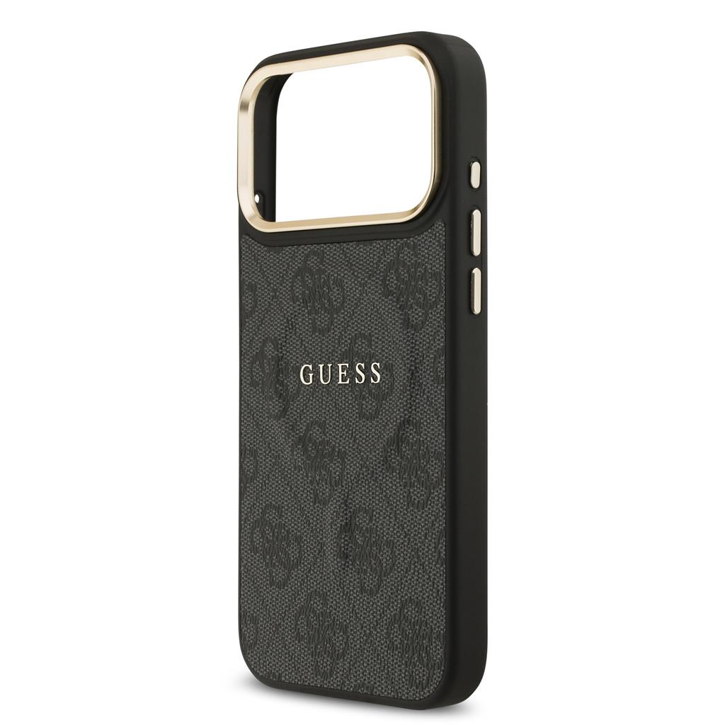 Guess PU Leather 4G Gold Frame MagSafe iPhone 17 Pro Max (Fekete)
