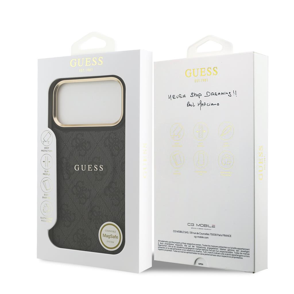 Guess PU Leather 4G Gold Frame MagSafe iPhone 17 Pro Max (Fekete)