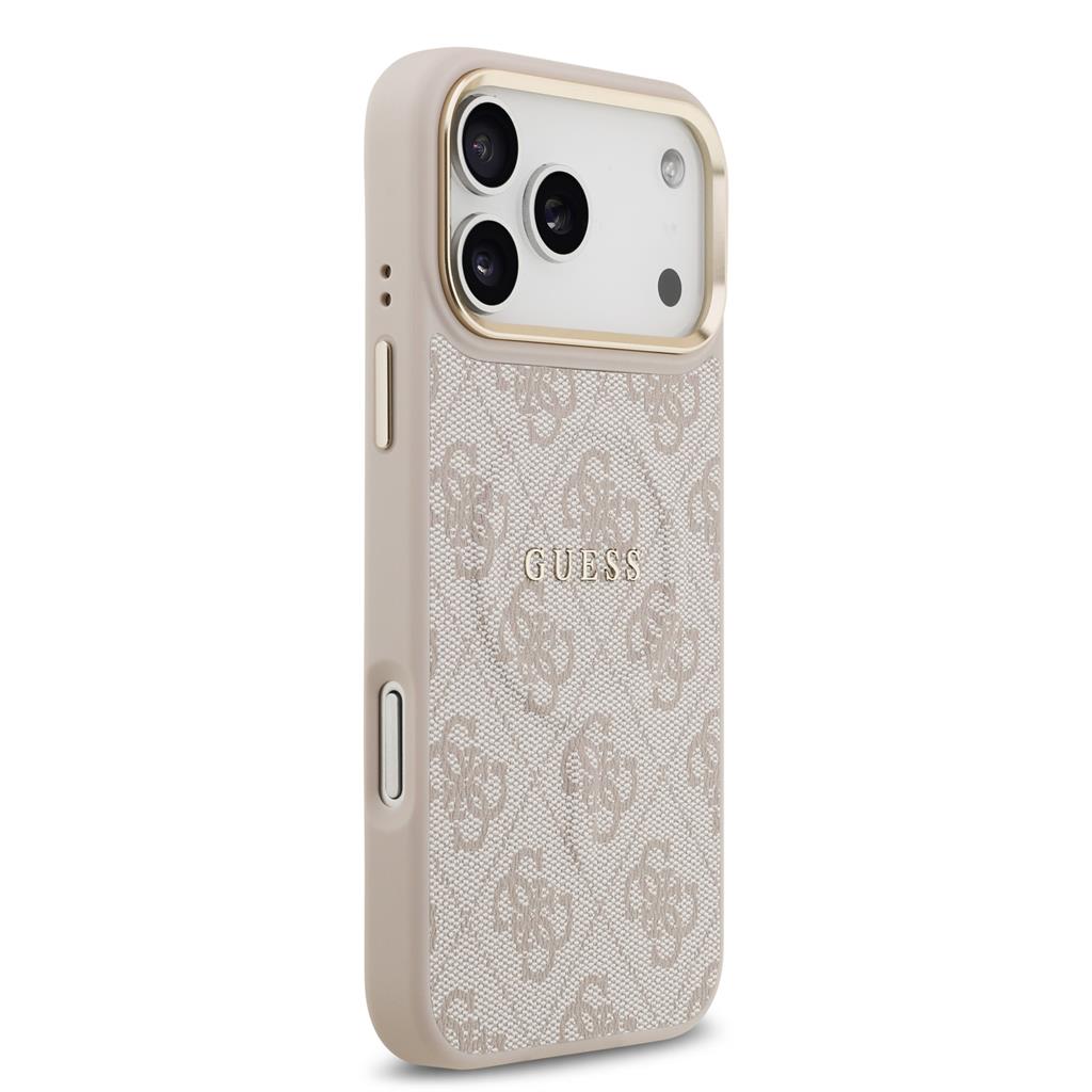 Guess PU Leather 4G Gold Frame MagSafe tok iPhone 17 Pro Max (Rózsaszín)