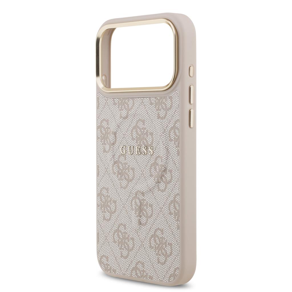Guess PU Leather 4G Gold Frame MagSafe tok iPhone 17 Pro Max (Rózsaszín)