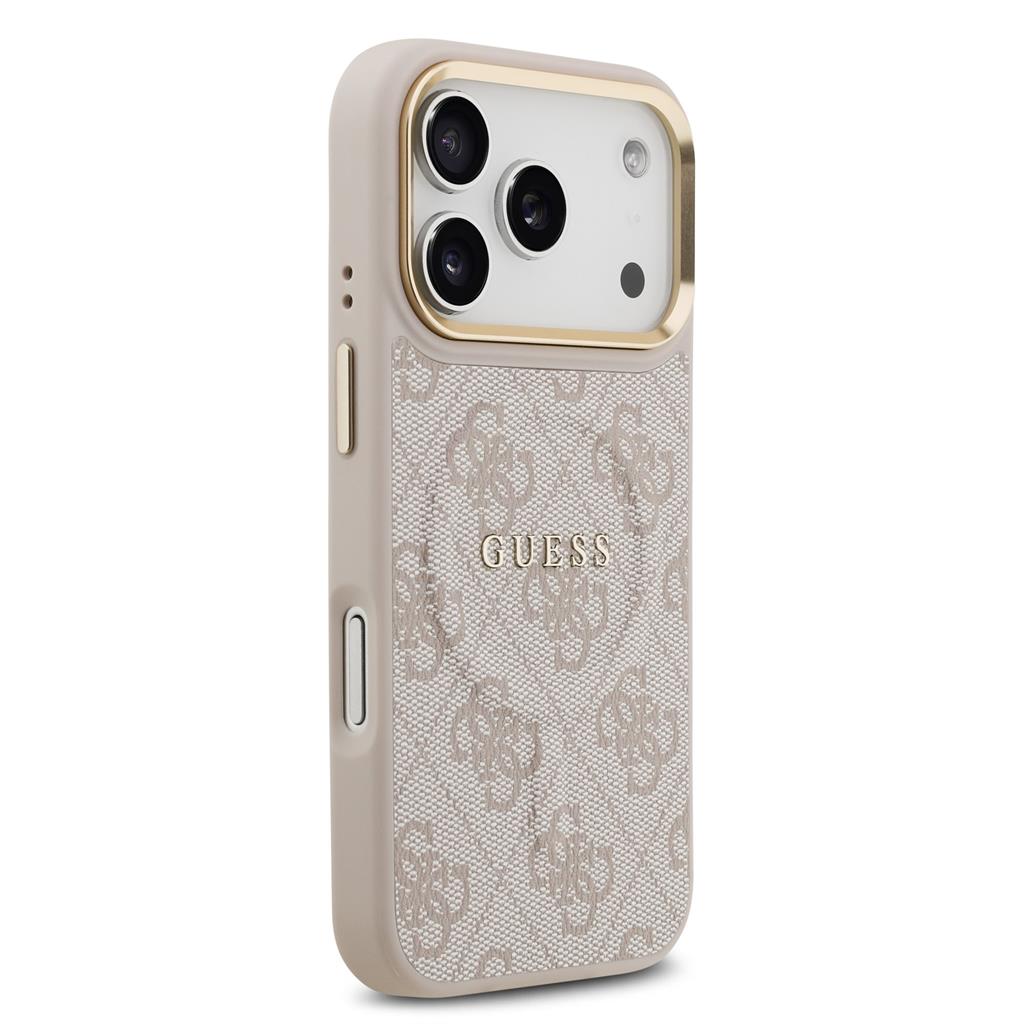 Guess PU Leather 4G Gold Frame MagSafe tok iPhone 17 Pro (Rózsaszín)