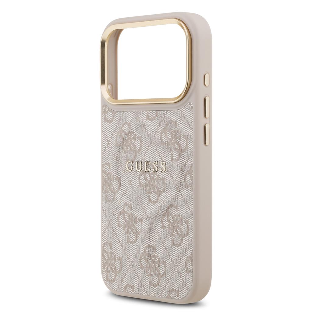 Guess PU Leather 4G Gold Frame MagSafe tok iPhone 17 Pro (Rózsaszín)