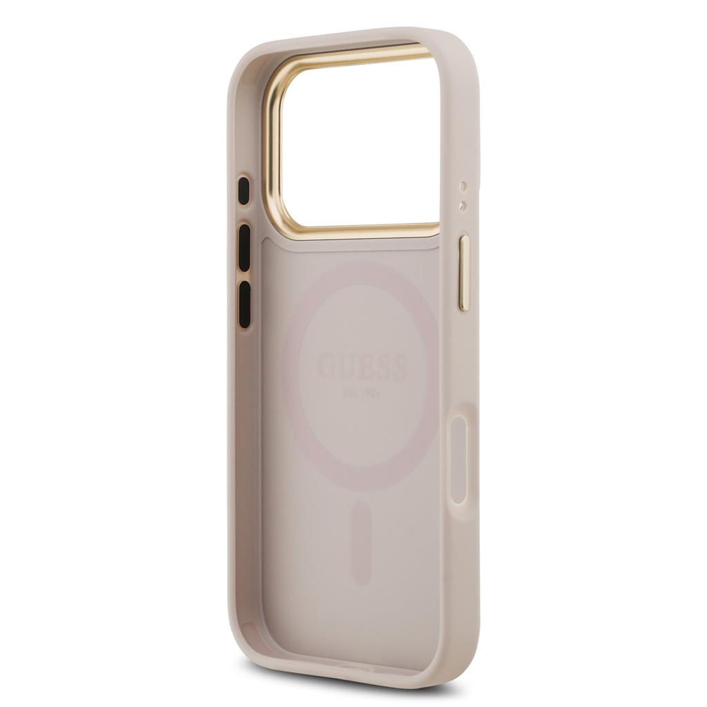 Guess PU Leather 4G Gold Frame MagSafe tok iPhone 17 Pro (Rózsaszín)