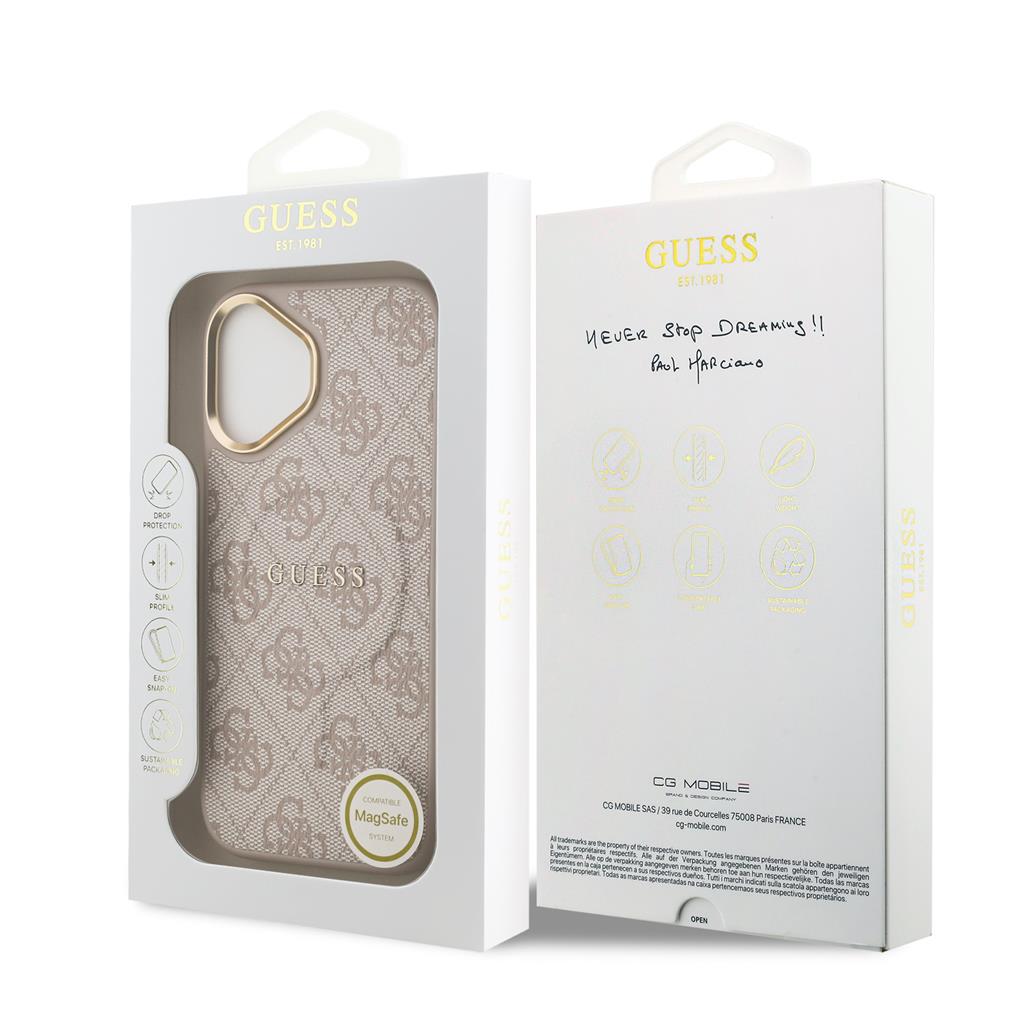 Guess PU Leather 4G Gold Frame MagSafe tok iPhone 17 (Rózsaszín)