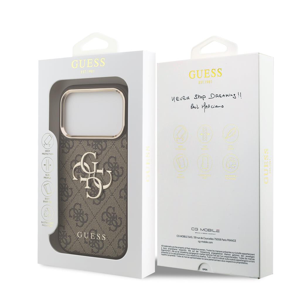 Guess PU Leather 4G Metal Logo Gold Frame iPhone 17 Pro (Barna)