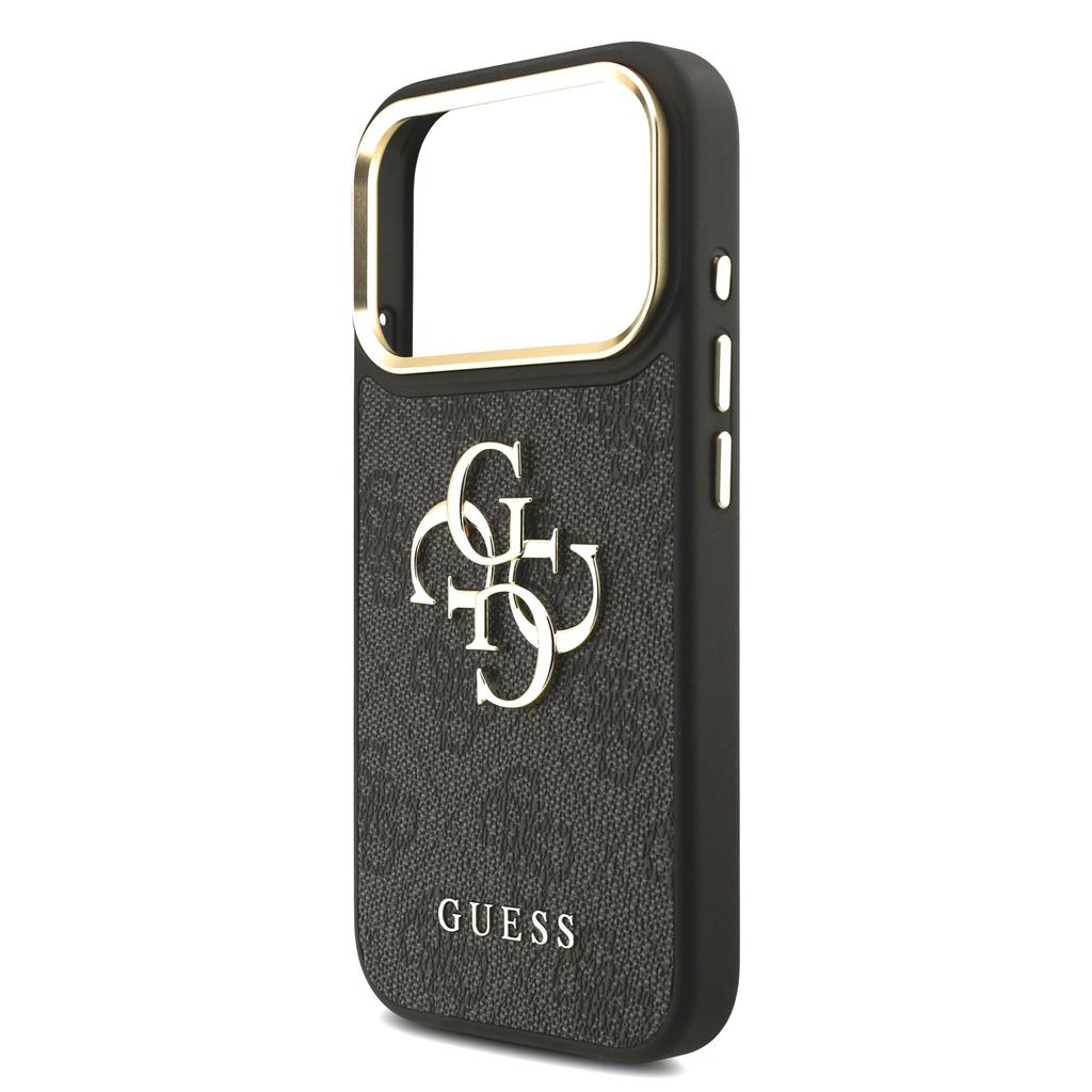 Guess PU Leather 4G Metal Logo Gold Frame iPhone 17 Pro (Fekete)